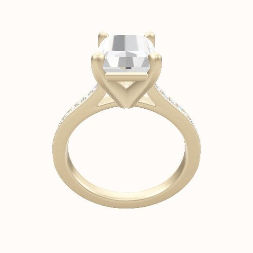 Tapered Channel Set Engagement Ring With High Set Four Prong Head
