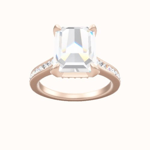 Tapered Channel Set Engagement Ring With Pave Basket Head