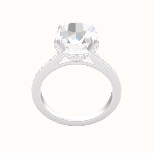 Tapered Channel Set Engagement Ring With Pave Basket Head