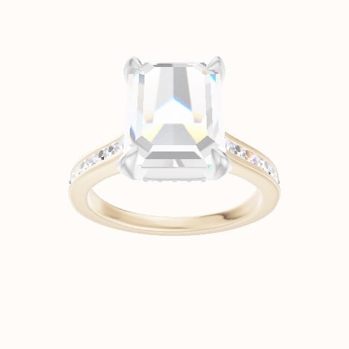 Tapered Channel Set Engagement Ring With Pave Basket Head
