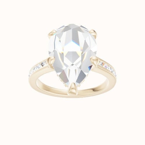 Tapered Channel Set Engagement Ring With Pave Basket Head