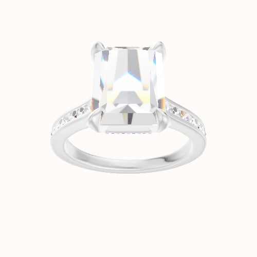 Tapered Channel Set Engagement Ring With Pave Basket Head
