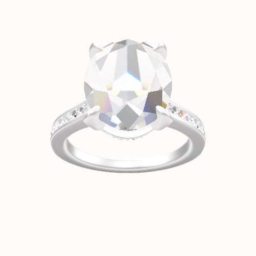 Tapered Channel Set Engagement Ring With Pave Basket Head