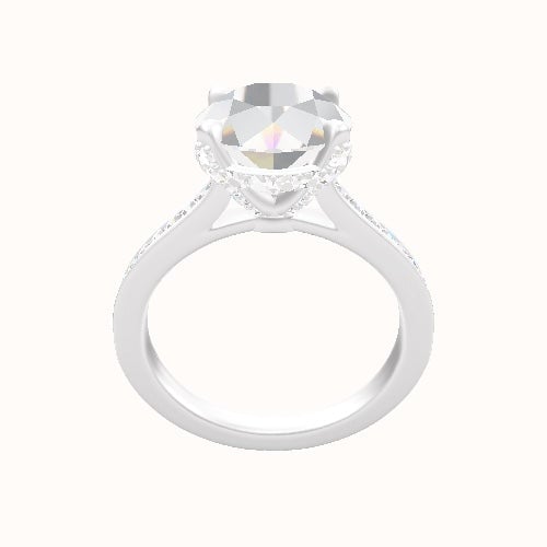 Tapered Channel Set Engagement Ring With Pave Basket Head