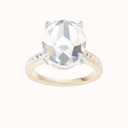 Tapered Channel Set Engagement Ring With Pave Basket Head