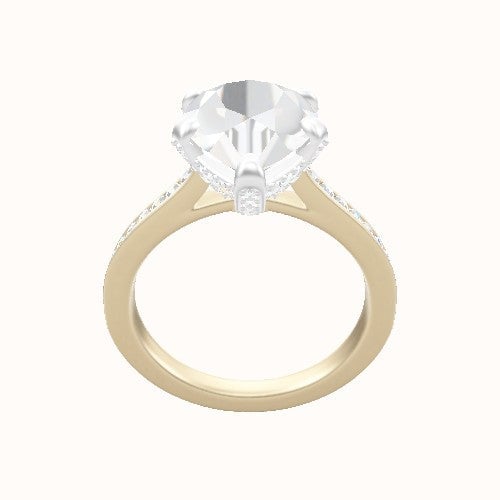 Tapered Channel Set Engagement Ring With Pave Basket Head