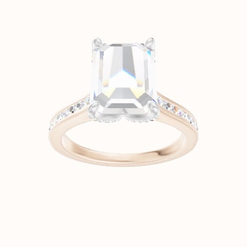Tapered Channel Set Engagement Ring With Pave Petal Four Prong Head