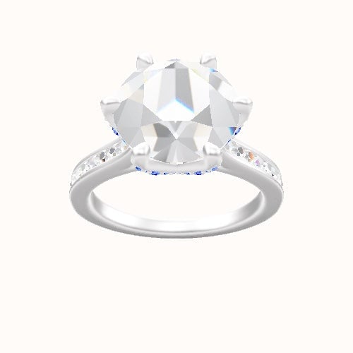 Tapered Channel Set Engagement Ring With Pave Petal Six Prong Head