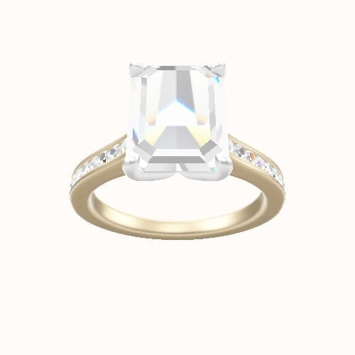 Tapered Channel Set Engagement Ring With Petal Four Prong Head