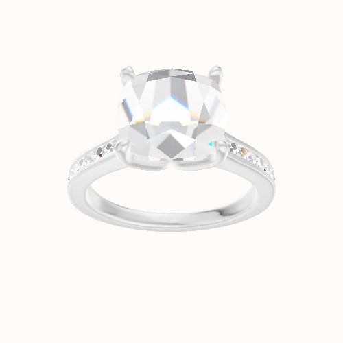 Tapered Channel Set Engagement Ring With Petal Four Prong Head