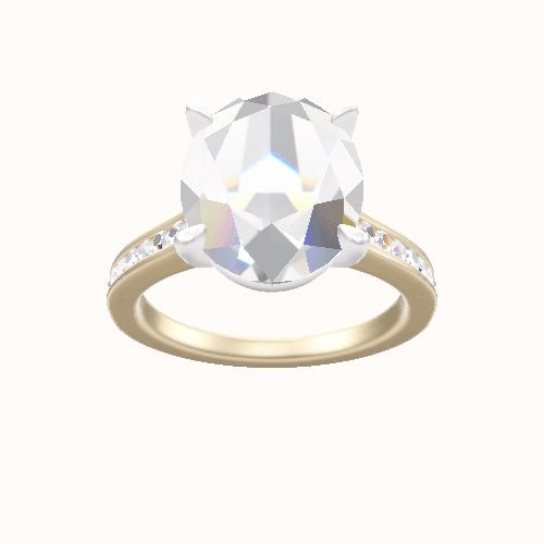 Tapered Channel Set Engagement Ring With Standard Four Prong Head and Matching Band