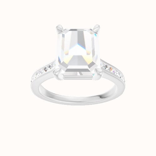 Tapered Channel Set Engagement Ring With Standard Four Prong Head