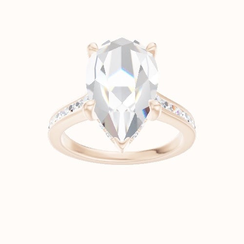 Tapered Channel Set Engagement Ring With V Prong with Hidden Halo Head