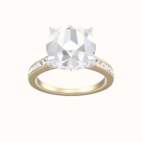 Tapered Channel Set Engagement Ring With V Prong with Hidden Halo Head