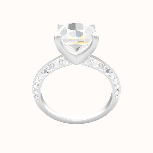 Tapered Knife Edge Double Row Pave Engagement Ring With Four Prong Head