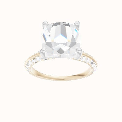 Tapered Knife Edge Double Row Pave Engagement Ring With Four Prong Head