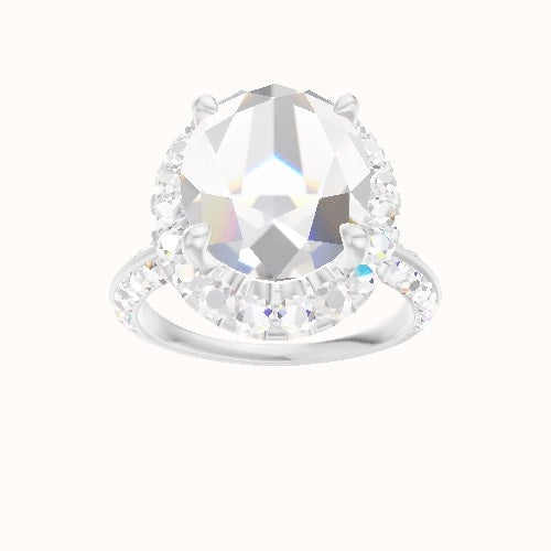 Tapered Knife Edge Double Row Pave Engagement Ring With Halo Head