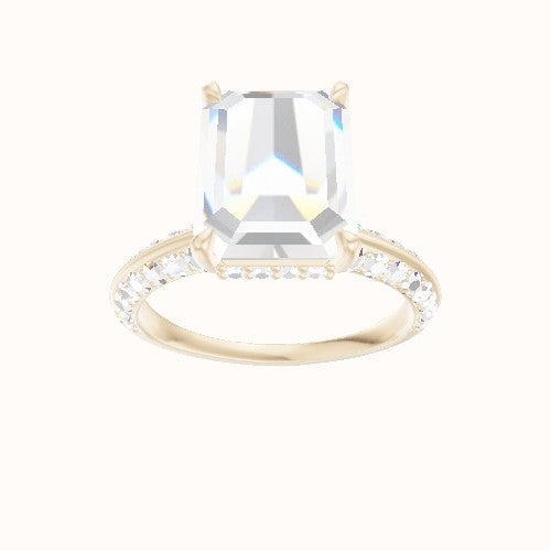 Tapered Knife Edge Double Row Pave Engagement Ring With Low Set Pave  Hidden Halo Head