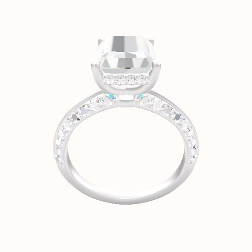 Tapered Knife Edge Double Row Pave Engagement Ring With Low Set Pave  Hidden Halo Head