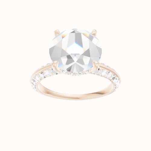 Tapered Knife Edge Double Row Pave Engagement Ring With Low Set Pave  Hidden Halo Head