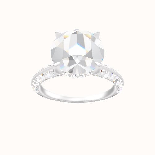 Tapered Knife Edge Double Row Pave Engagement Ring With Low Set Pave  Hidden Halo Head