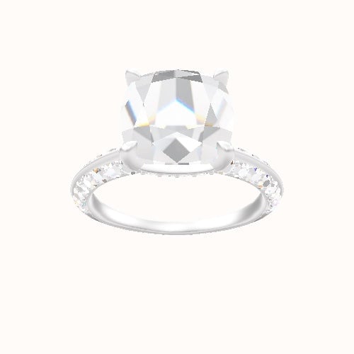 Tapered Knife Edge Double Row Pave Engagement Ring With Low Set Pave  Hidden Halo Head