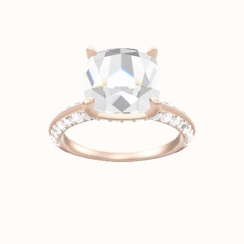 Tapered Knife Edge Double Row Pave Engagement Ring With Low Set Pave  Hidden Halo Head