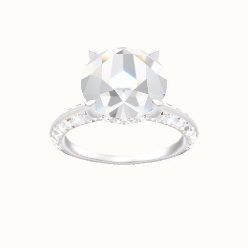Tapered Knife Edge Double Row Pave Engagement Ring With Low Set Pave  Hidden Halo Head