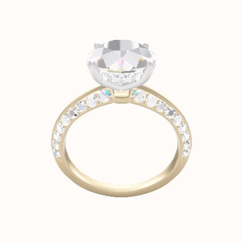 Tapered Knife Edge Double Row Pave Engagement Ring With Low Set Pave  Hidden Halo Head