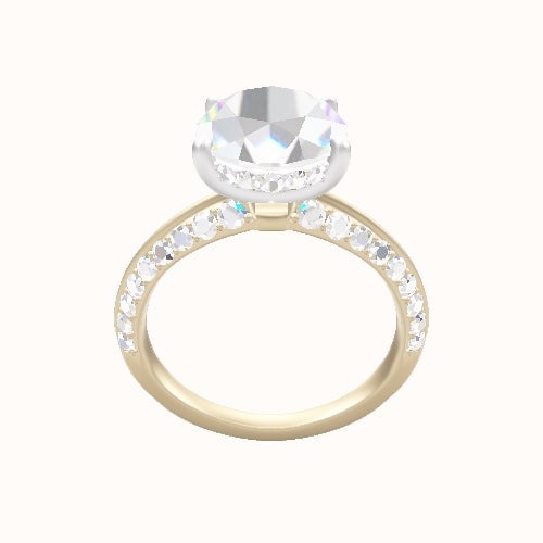 Tapered Knife Edge Double Row Pave Engagement Ring With Low Set Pave  Hidden Halo Head