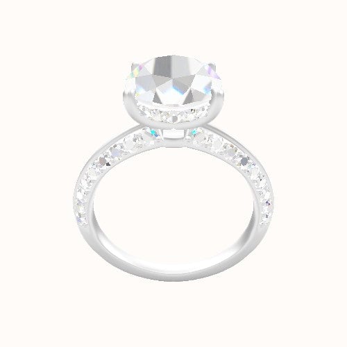Tapered Knife Edge Double Row Pave Engagement Ring With Low Set Pave  Hidden Halo Head