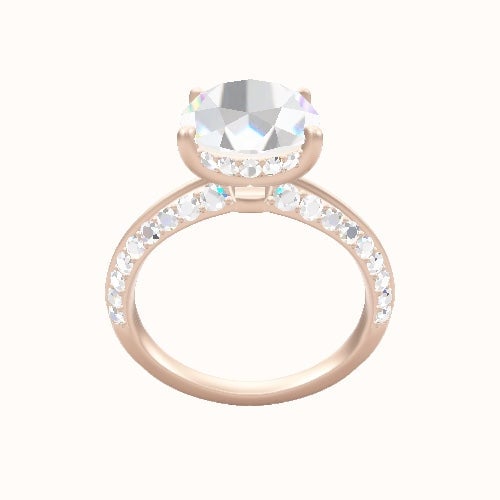 Tapered Knife Edge Double Row Pave Engagement Ring With Low Set Pave  Hidden Halo Head