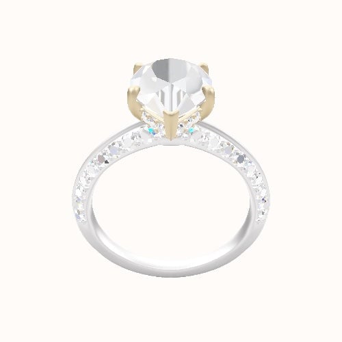 Tapered Knife Edge Double Row Pave Engagement Ring With Low Set Pave  Hidden Halo Head