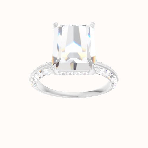 Tapered Knife Edge Double Row Pave Engagement Ring With Low Set Pave  Hidden Halo Head