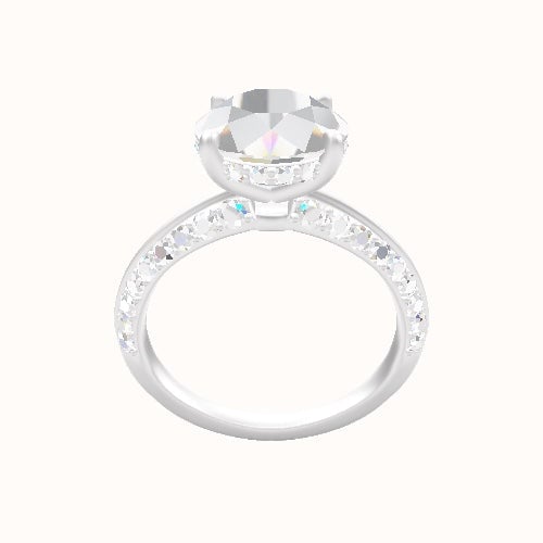 Tapered Knife Edge Double Row Pave Engagement Ring With Low Set Pave  Hidden Halo Head