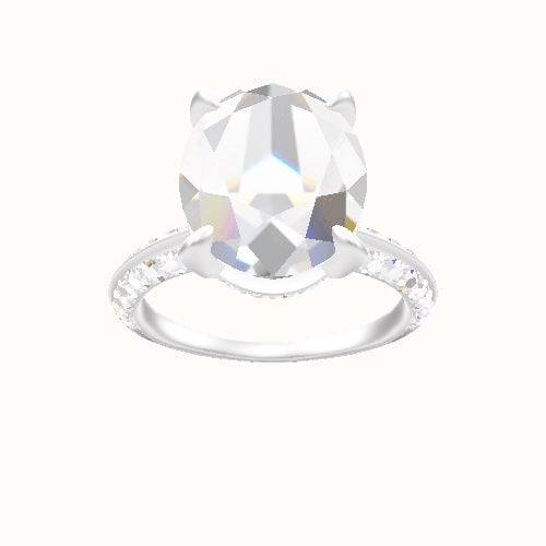 Tapered Knife Edge Double Row Pave Engagement Ring With Pave Basket Head