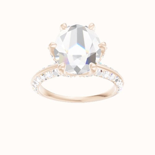 Tapered Knife Edge Double Row Pave Engagement Ring With Pave Petal Six Prong Head