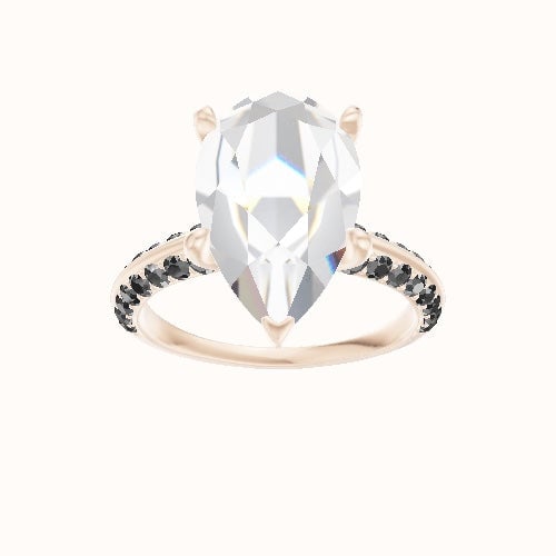 Tapered Knife Edge Double Row Pave Engagement Ring With Petal Four Prong Head