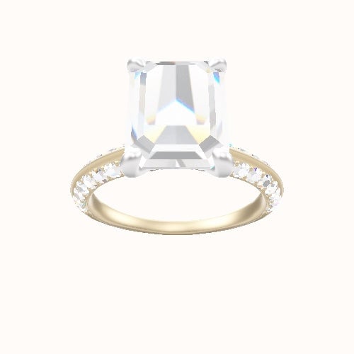 Tapered Knife Edge Double Row Pave Engagement Ring With X Gallery Head