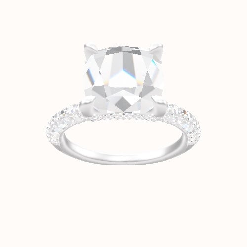 Three Row Pave Engagement Ring With Double Pave V Prong Head