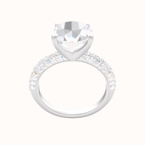 Three Row Pave Engagement Ring With Four Prong Head