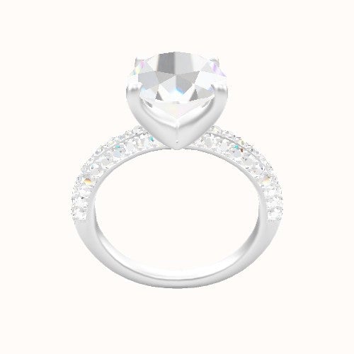 Three Row Pave Engagement Ring With Four Prong Head