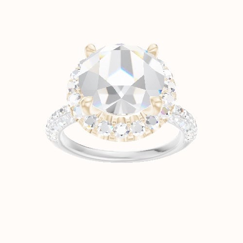 Three Row Pave Engagement Ring With Halo Head