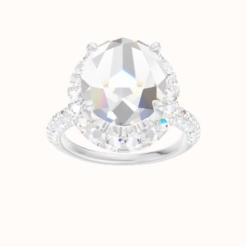 Three Row Pave Engagement Ring With Halo Head