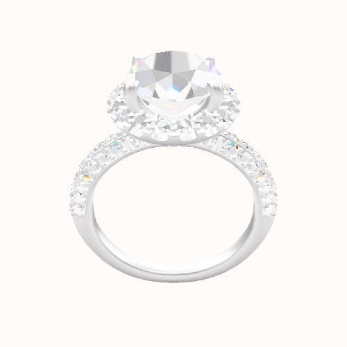 Three Row Pave Engagement Ring With Halo Head