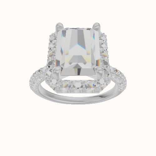Three Row Pave Engagement Ring With Halo Head