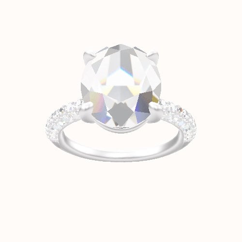 Three Row Pave Engagement Ring With Low Set Four Prong Head