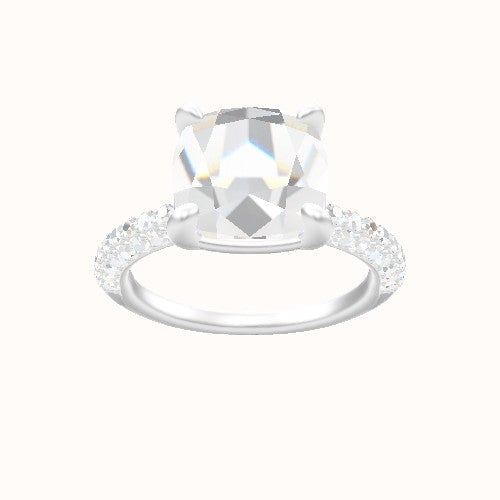 Three Row Pave Engagement Ring With Low Set Four Prong Head