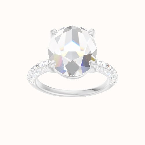 Three Row Pave Engagement Ring With Low Set Four Prong Head