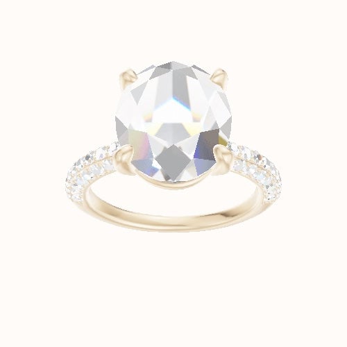 Three Row Pave Engagement Ring With Low Set Four Prong Head